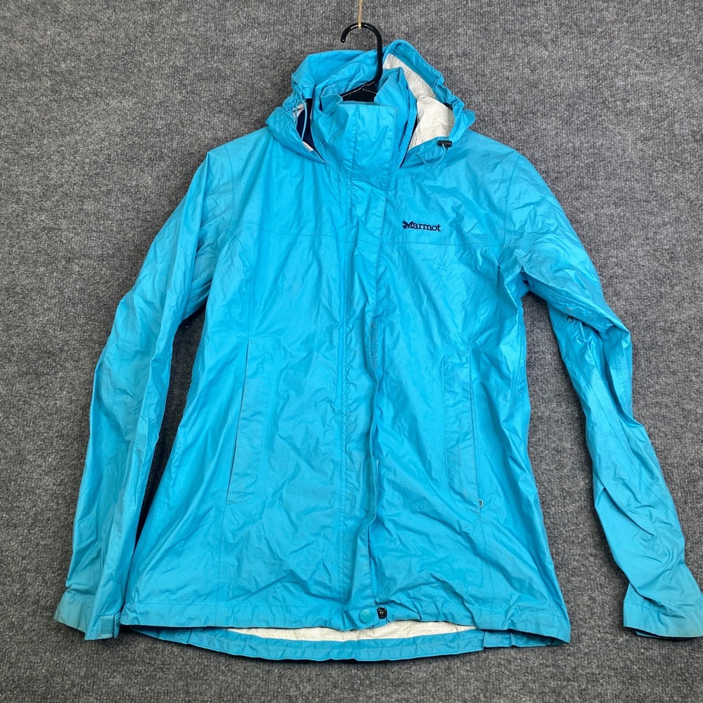 Marmot PreCip Rain Jacket Womens Small Blue Hooded Waterproof Shell E46200